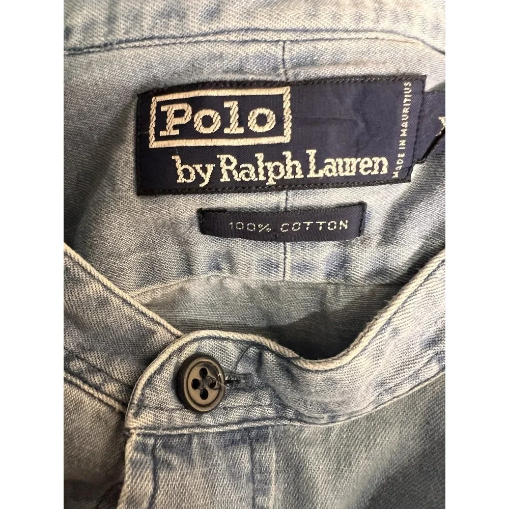 Vintage Polo Ralph‎ Lauren Shirt XL Band Collar Epaulette Work Faded Distressed